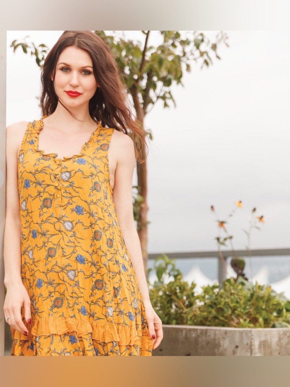 PAPILLION Yellow Floral Sleeveless Mini Dress - Large